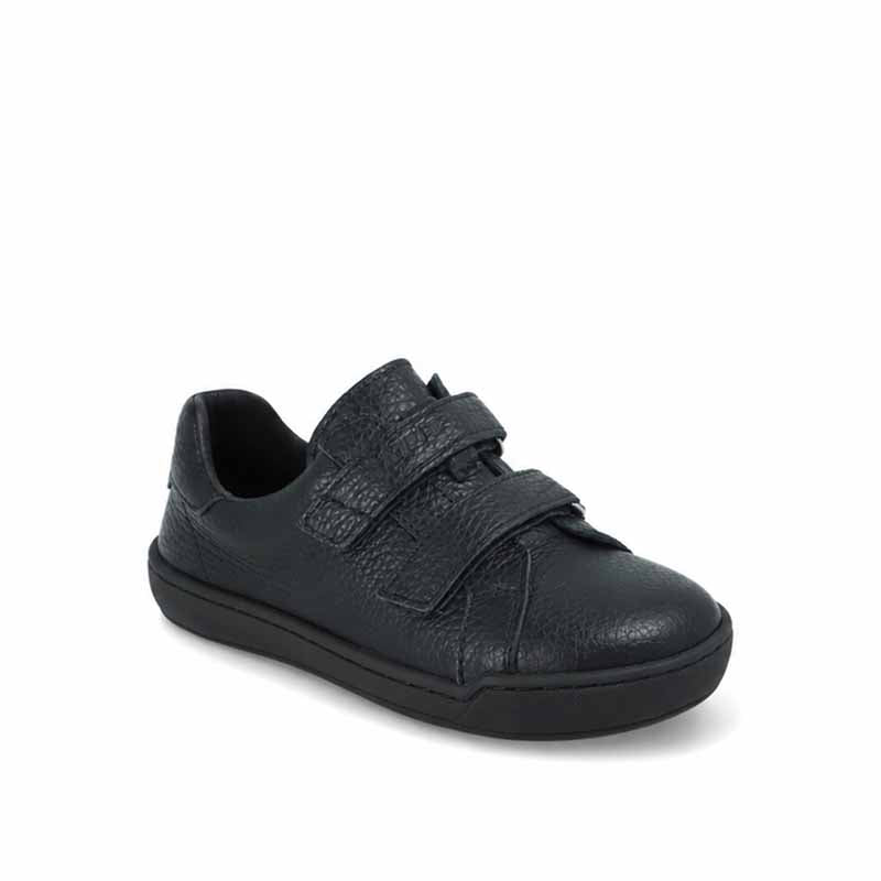 Rayve Kids School Shoe Springfield - Black, angled view showing outer side and front.