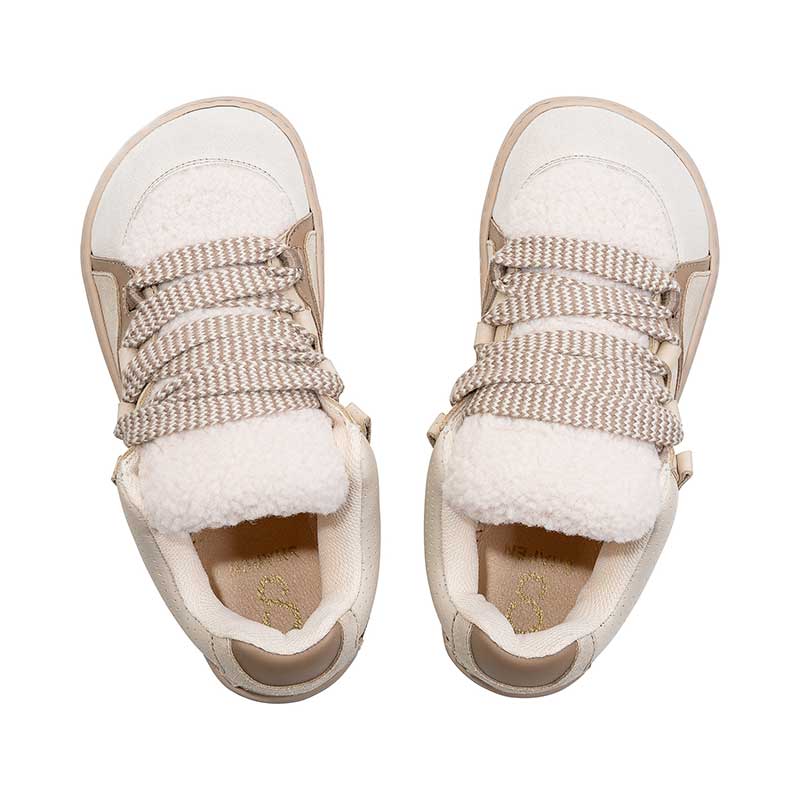 Pair of Shapen Women's Teddy Trainers - Beige, top view.