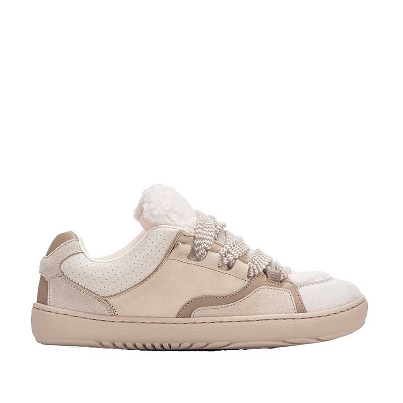 Shapen Women's Teddy Trainer - Beige, outer side view.
