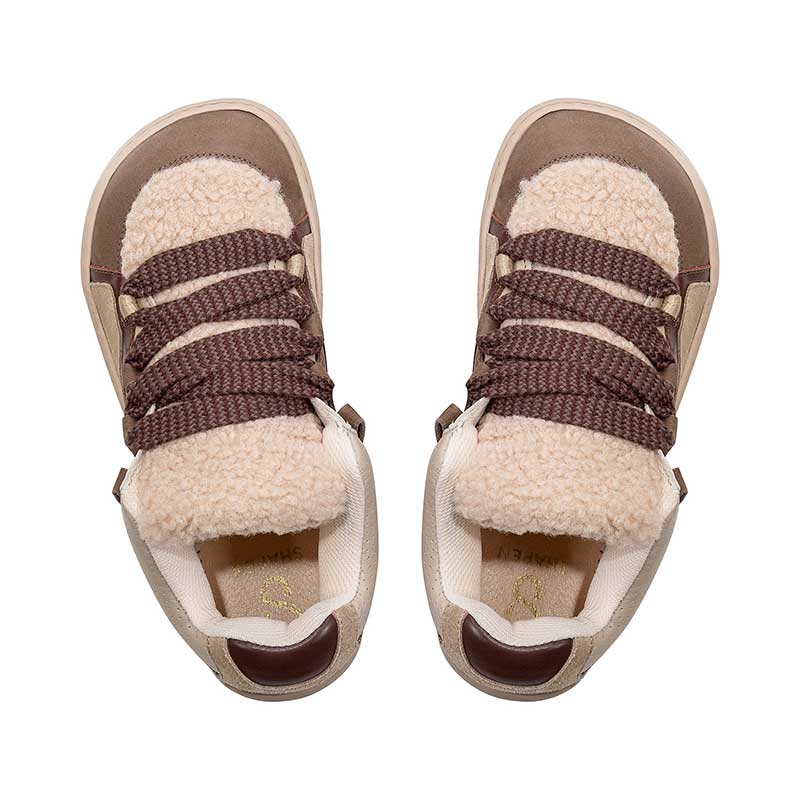 Pair of Shapen Women's Teddy Trainers - Brown, top view.