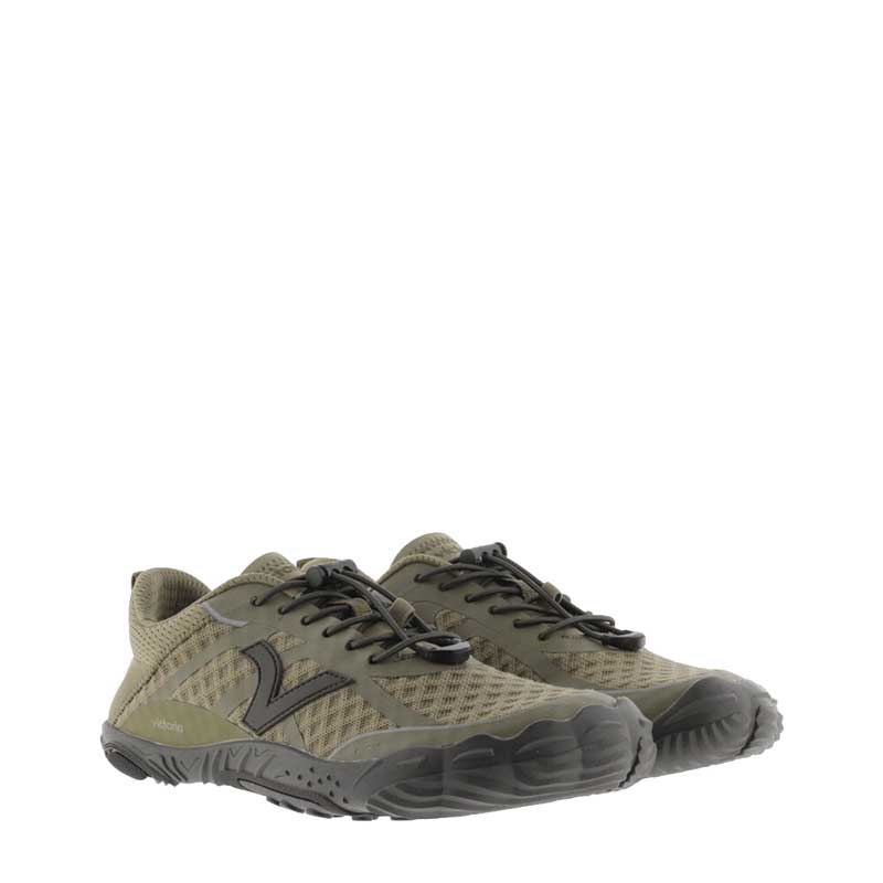 Pair of Victoria Adults Trainers Terratech - Khaki - Khaki, angled view showing outer side and front.