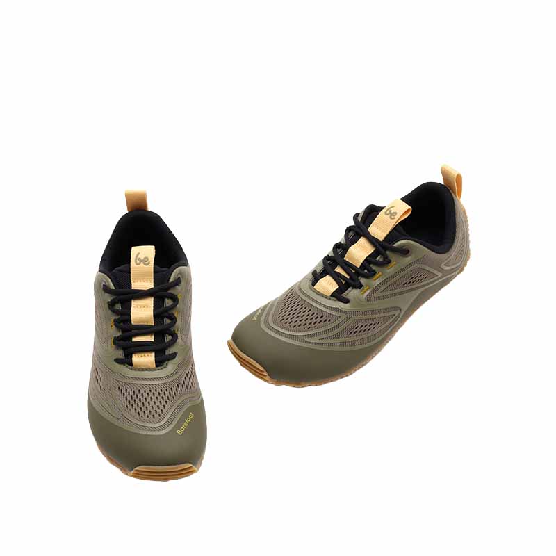 Pair of Be Lenka Adults Trailtech Shoes - Khaki Green, angled view showing top and outer side.