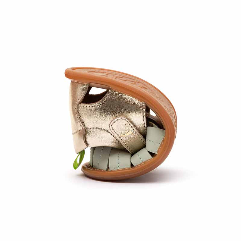 Tip Toey Joey Toddler Sandal Tropically - Mint Champagne, folded up.