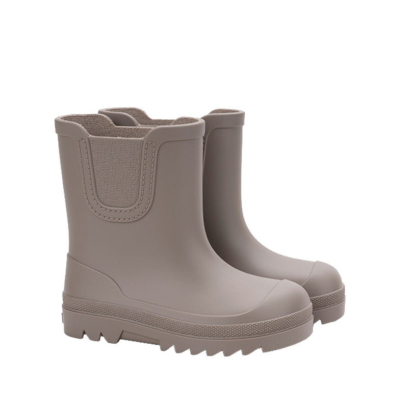 Pair of Igor Verona Barefoot Wellington Boots - Taupe, angled view showing outer side and front.