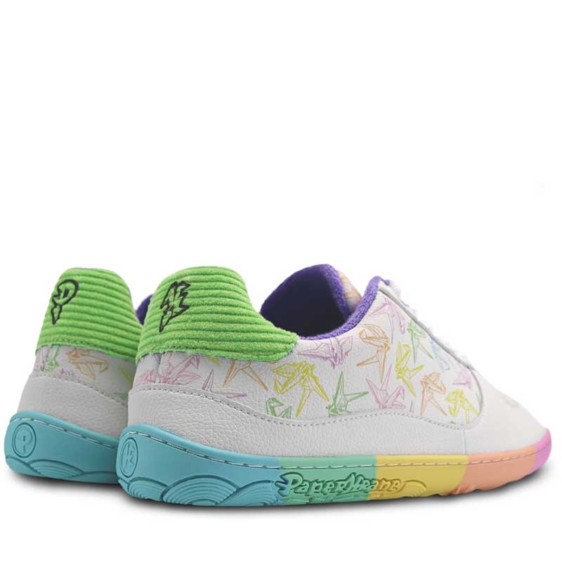 Pair of PaperKrane Krane Shoes in white, angled view showing outer side and rear.