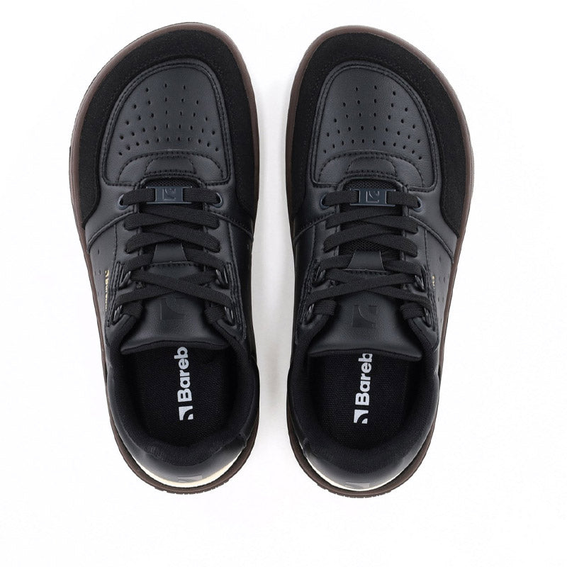 Pair of Be Lenka Adults Barebarics Trainers Wave 2.0 - Black and Dark Brown, top view.