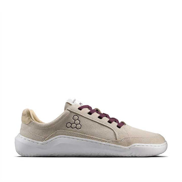 Vivobarefoot Women's Gobi II Leather Trainer - Sand and Fig, outer side view.