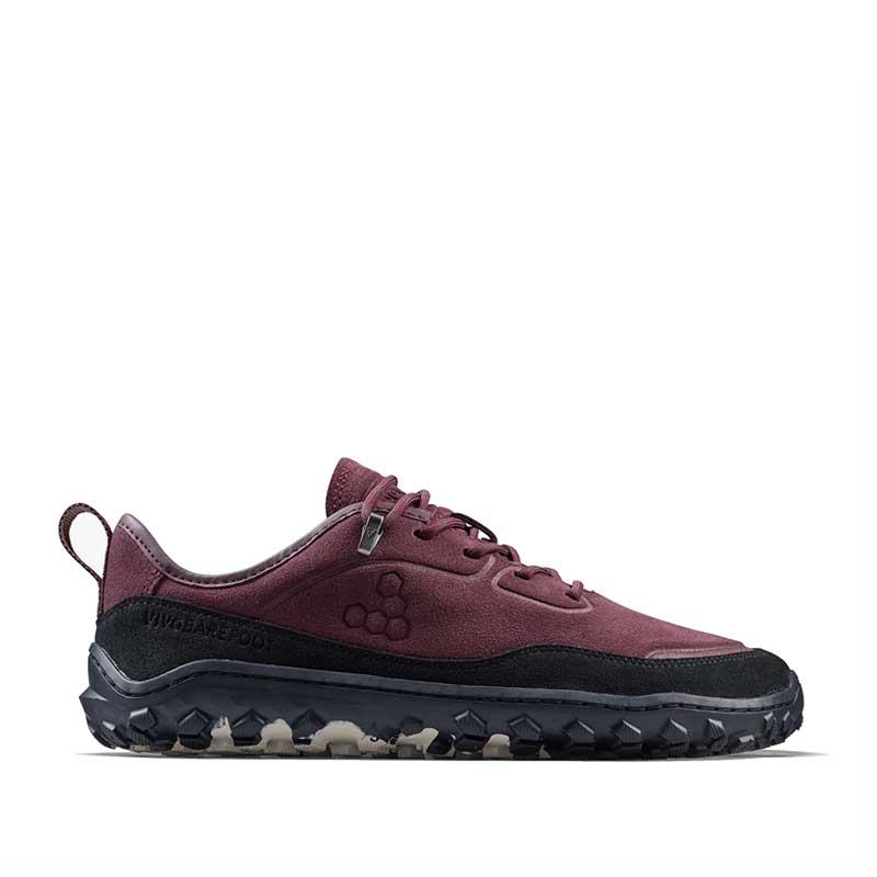 Vivobarefoot Women's Hiking Shoe Tracker Leather AT Low II Suede - Fig, outer side view.