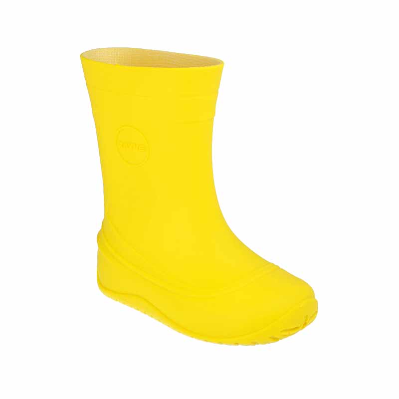 Rayve Kids Wellington Monsoon - Yellow, angled view showing outer side and front.