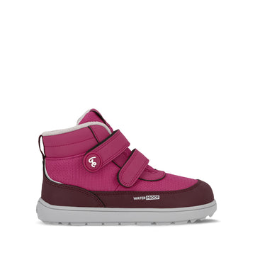 Be Lenka Kids Waterproof Boot Zippu - Berry and Grey, outer side view.
