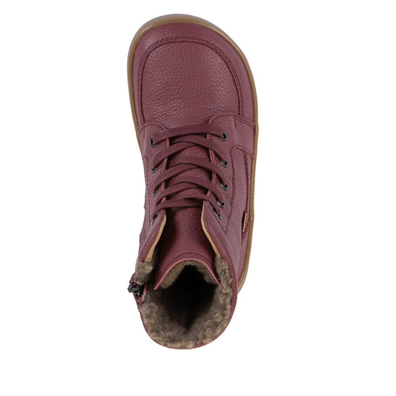 Froddo Barefoot Waterproof Up Core Boot - Bordeaux, top view.
