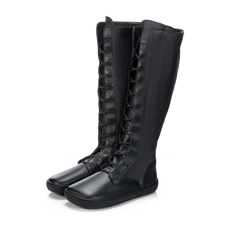 Pair of Shapen Women's High Lace-Up Boots Abby - Black, angled view showing outer side and front.