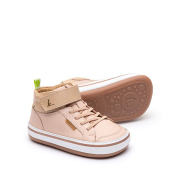 Pair of Tip Toey Joey Toddler High Top Trainers Alley - Cotton Candy and Pink Pearl, one showing the outer side and the other showing the sole view.