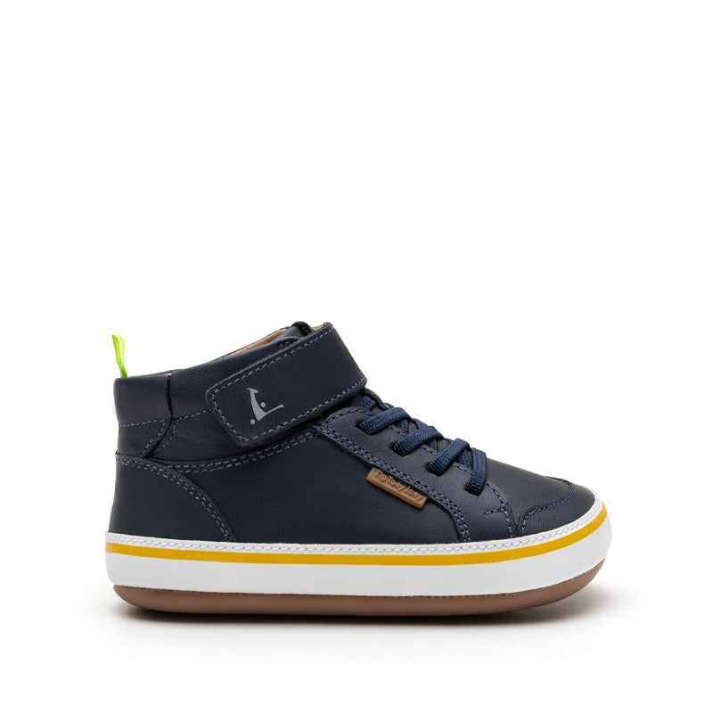 Tip Toey Joey Toddler High Top Trainer Alley - Navy and White, outer side view.
