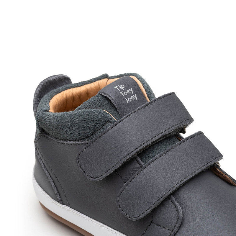 Tip Toey Joey Toddler High Top Trainer Cascade - Slate Blue, close up of straps.