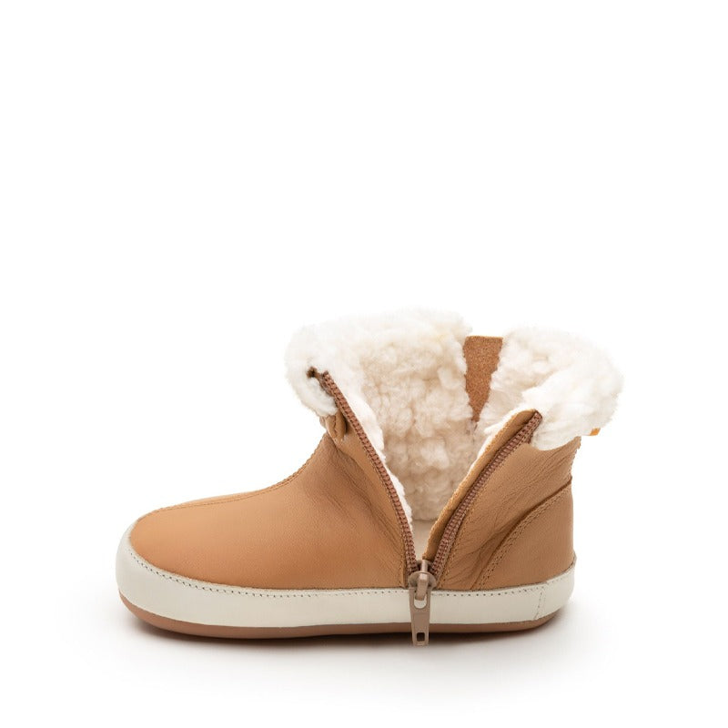 Tip Toey Joey Toddler Boot Dobby - Hay and Tapioca, inner side view.