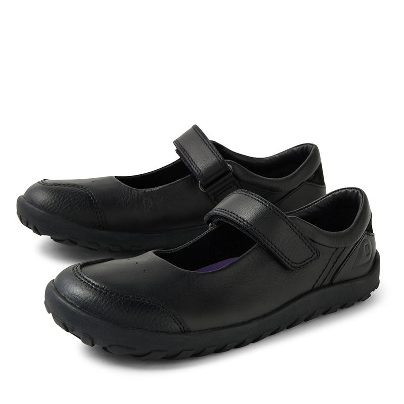 Pair of Bobux Alpha Hula School Shoes - Black, angled side view