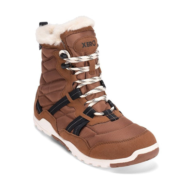 Xero Women's Boot Alpine - Brown, angled view showing outer side and front