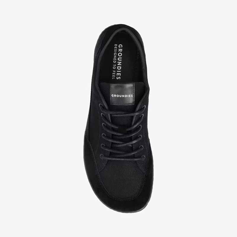 Groundies Men's Amsterdam GO1 Shoe in black, top view.