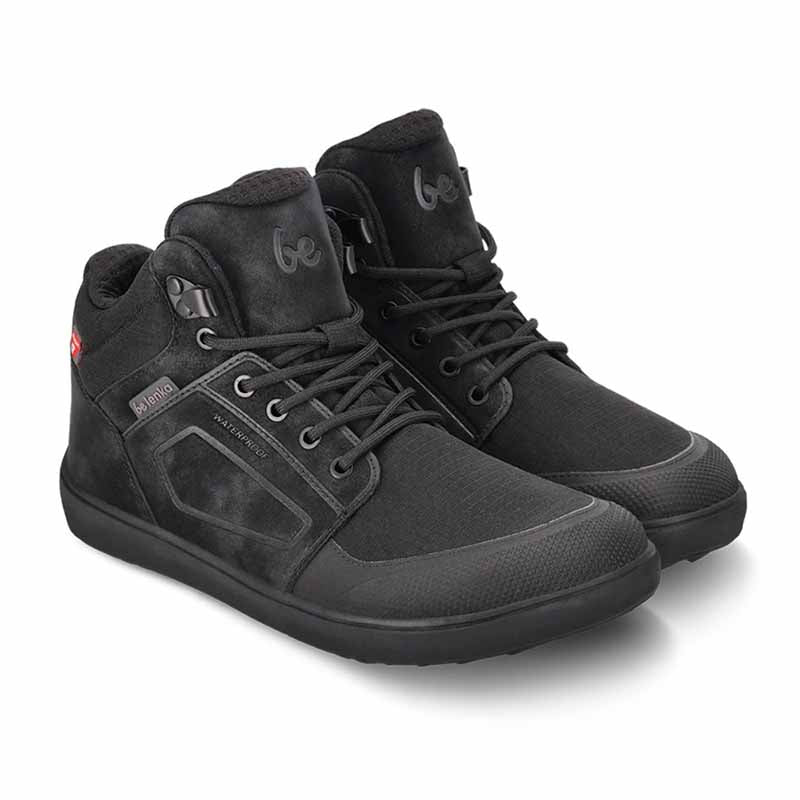 Pair of Be Lenka Adults Boots Arctic Edge - All Black, angled view showing outer side, front and laces