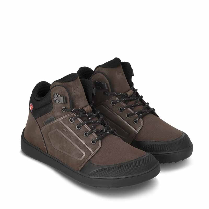 Pair of Be Lenka Adults Boots Arctic Edge - Dark Brown, angled view showing outer side, front and laces