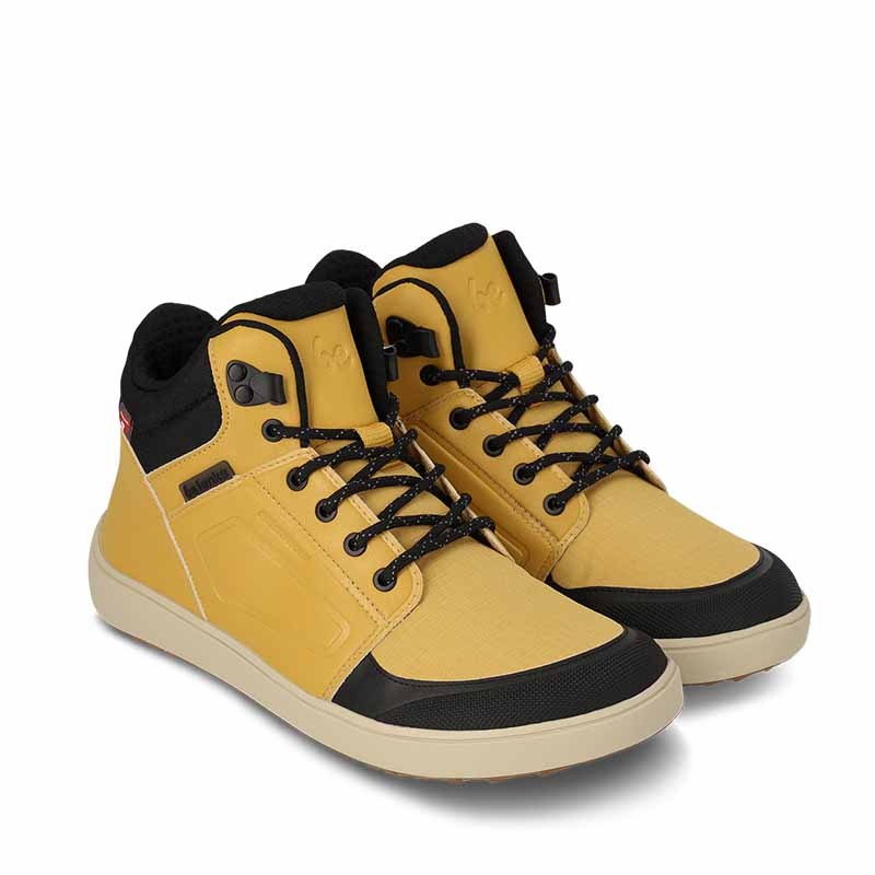 Pair of Be Lenka Adults Boots Arctic Edge - Mustard, angled side view showing outer side, front and laces