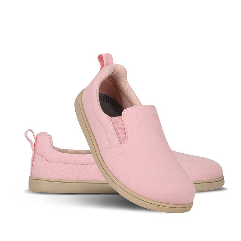 Pair of Be Lenka Kids Slip-On Shoes Aura - Cotton Candy Pink, one angled and leaning showing the outer side, the other partially showing the inner side