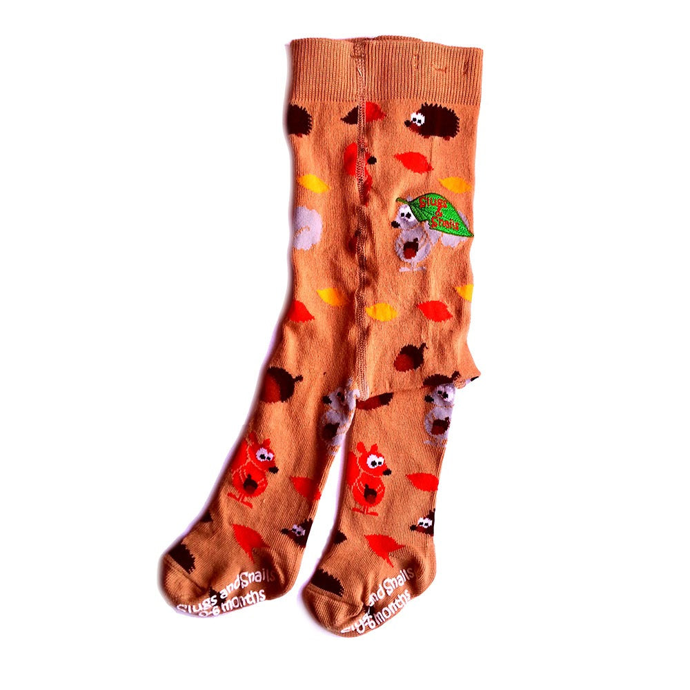 Slugs & Snails Kids Tights - Autumn, side view.
