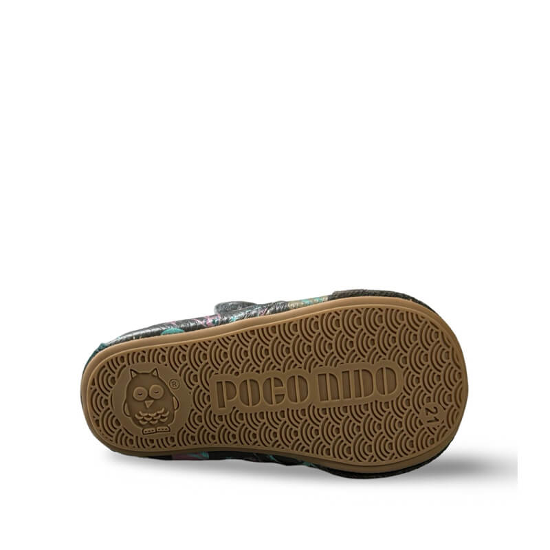 Poco Nido Kids Velcro Desert Boot with Toe Cap - Space Print, sole view.
