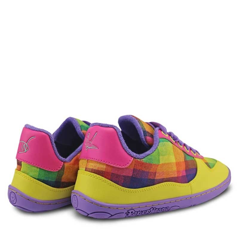 Pair of PaperKrane Adults Shoes - Checkered Joy, angled view showing outer side and rear.
