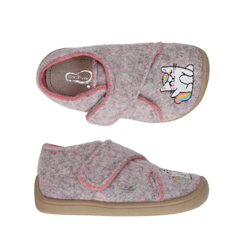 Pair of Bar3Foot Kids Woolly Slippers Elf Pascal - Pink, top and outer side view
