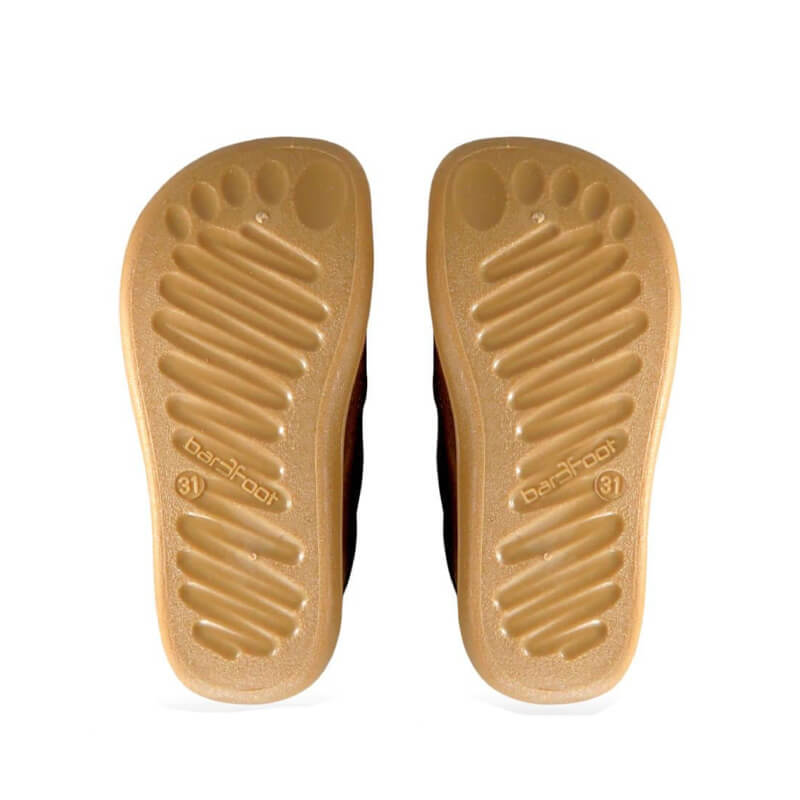 Pair of Bar3Foot Kids Woolly Slippers Elf Pascal - Pink, outsoles showing tread pattern