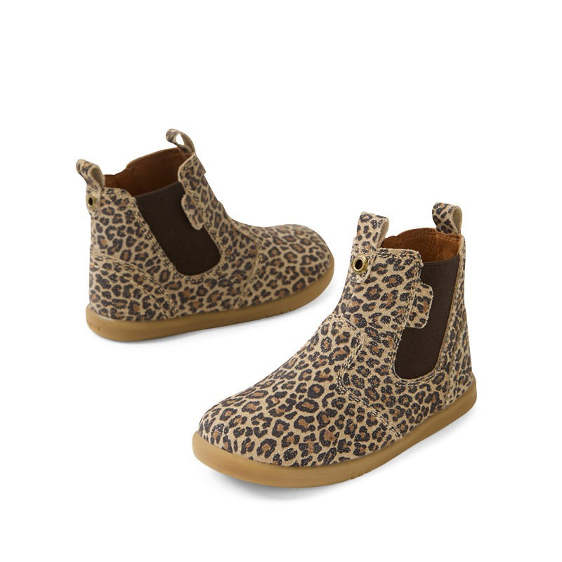 Pair of Bobux i-Walk Jodhpur Boots - Leopard Shimmer, top inner and outer side and rear view