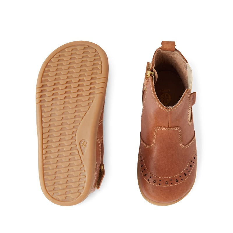 Pair of Bobux i-Walk Billie Boots - Caramel, sole and top view