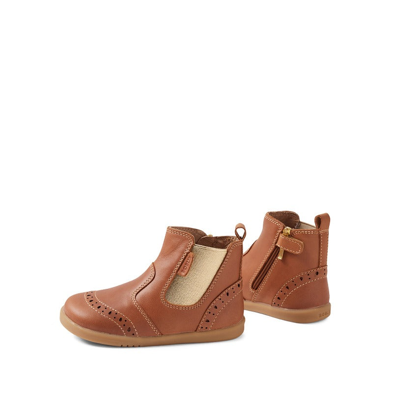 Pair of Bobux i-Walk Billie Boots - Caramel, angled outer and inner side and rear view