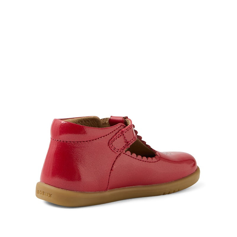 Bobux i-Walk Poppy T-Bar Shoe - Raspberry, angled inner side and rear view