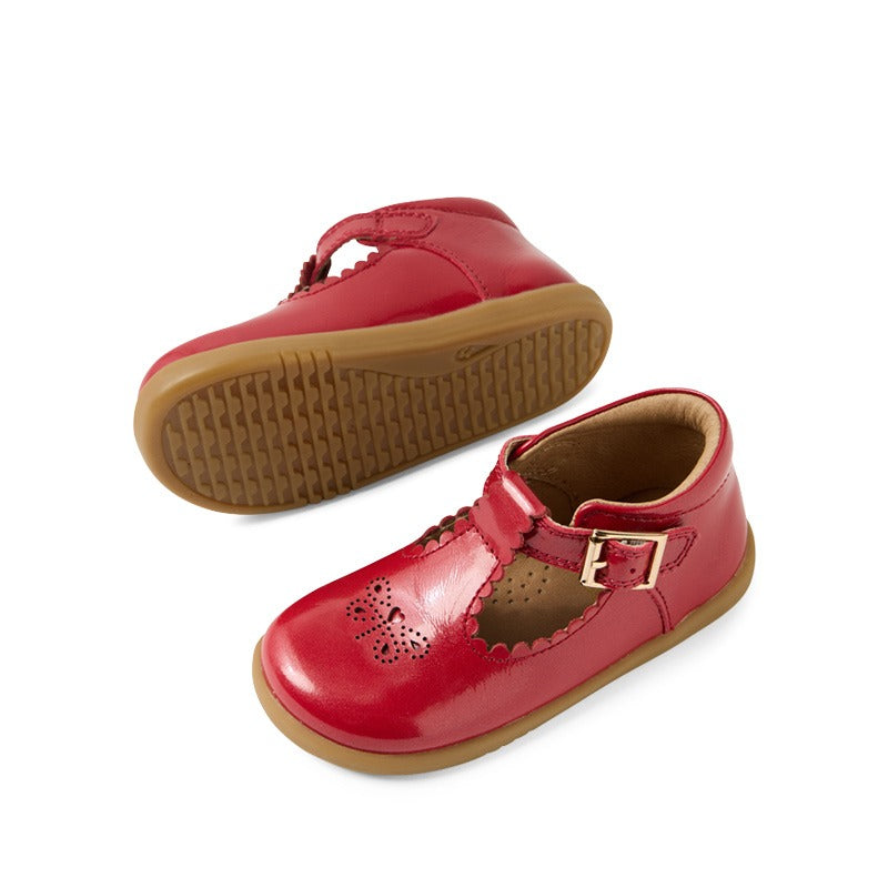 Pair of Bobux i-Walk Poppy T-Bar Shoes - Raspberry, top, outer and inner side and sole view