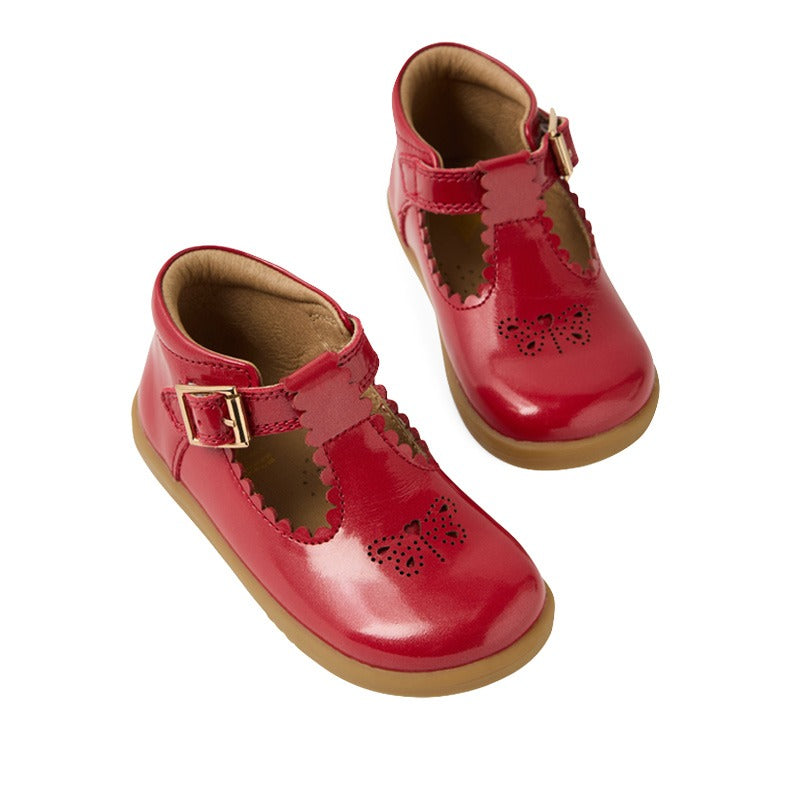 Pair of Bobux i-Walk Poppy T-Bar Shoes - Raspberry, top  and outer side view