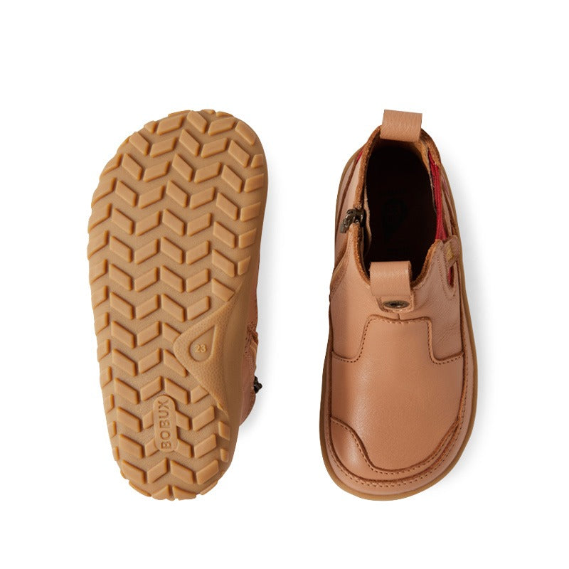 Pair of Bobux Alpha Trail Boots - Sandstorm, sole and top view