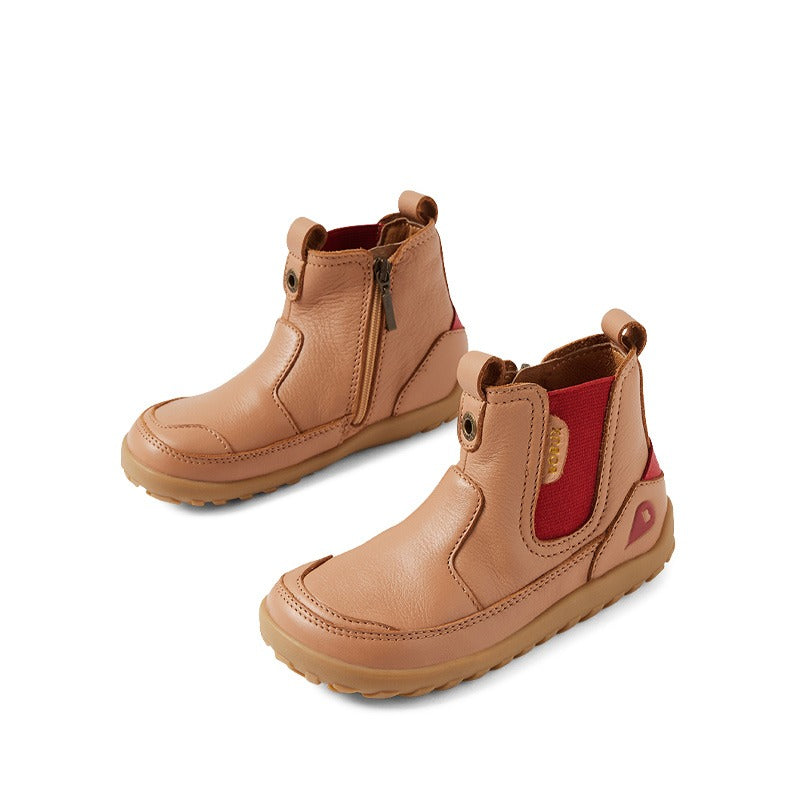 Pair of Bobux Alpha Trail Boots - Sandstorm, inner and outer side view