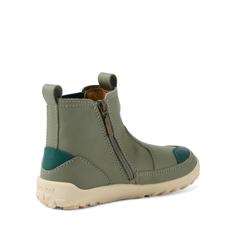 Bobux Alpha Trail Boot - Vetiver, angled inner side and rear view