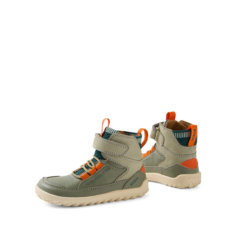 Pair of Bobux Alpha Amble Boots - Vetiver Abbey Stone, outer side and rear view