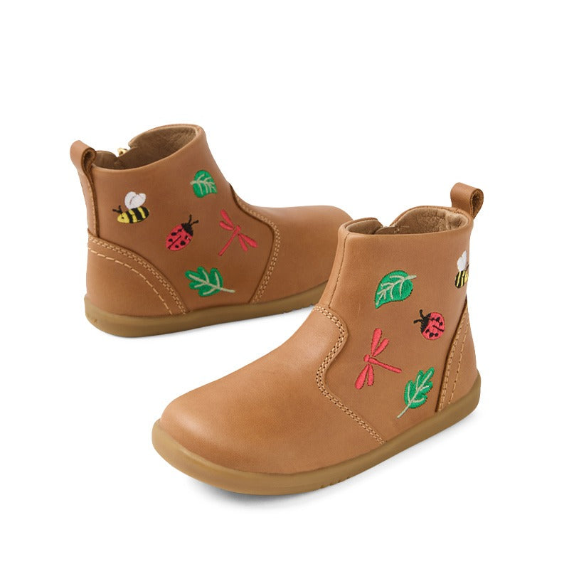 Pair of Bobux i-Walk Bea Boots - Caramel, top, inner and outer side and rear view
