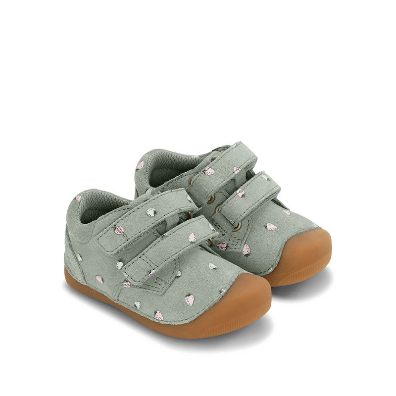 Pair of Bundgaard First Walker Shoes Petit Low - Strawberries, angled outer side and front view