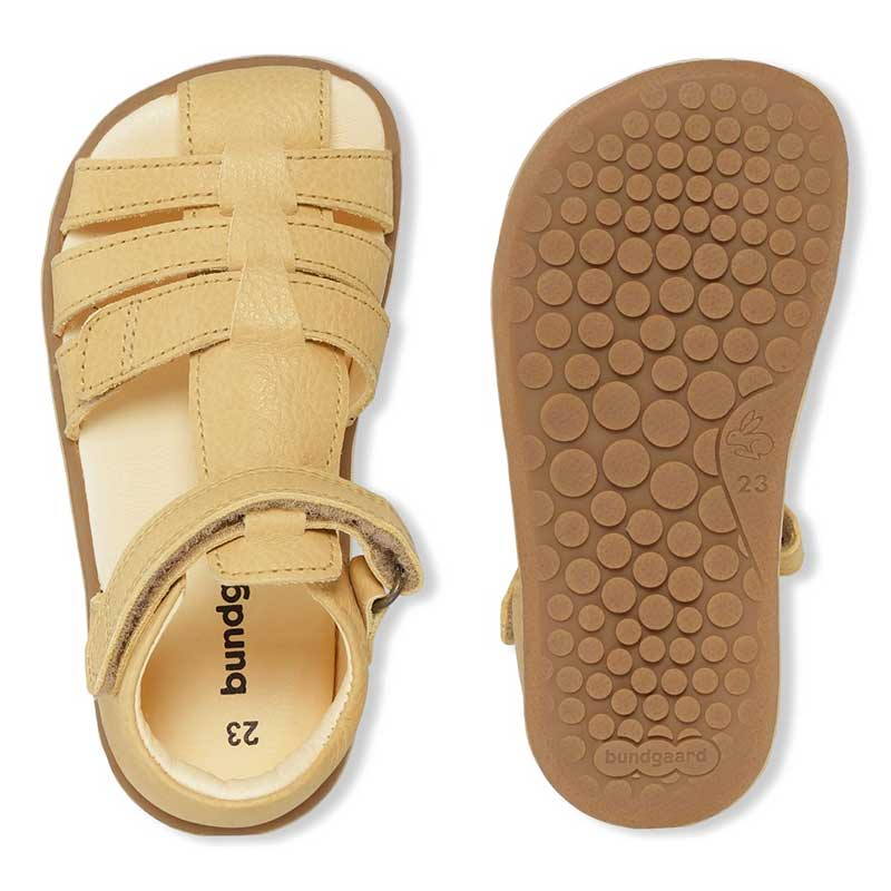 Pair of Bundgaard Kids Sandals Rox - Yellow, top and sole view
