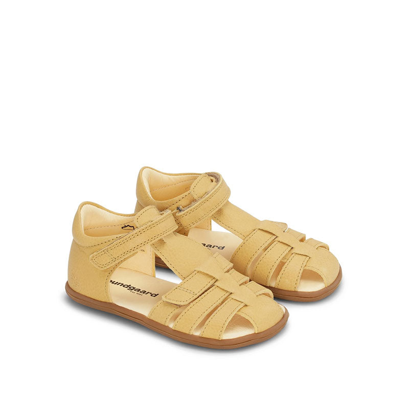Pair of Bundgaard Kids Sandals Rox - Yellow, angled outer side view
