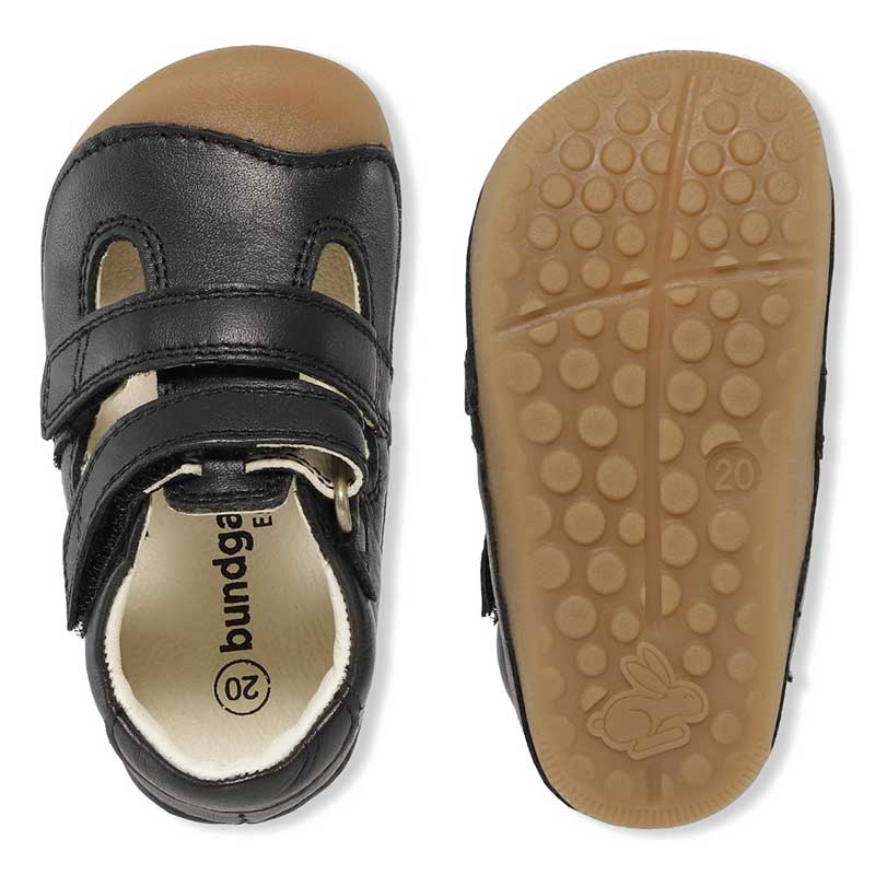 Pair of Bundgaard First Walker Summer Shoes Petit - Black, top and sole view