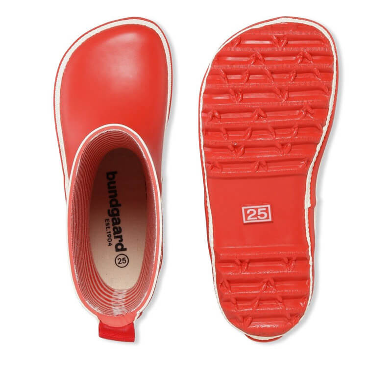 Pair of Bundgaard Kids Wellies Classic Charly High 2 - Red, top and sole view