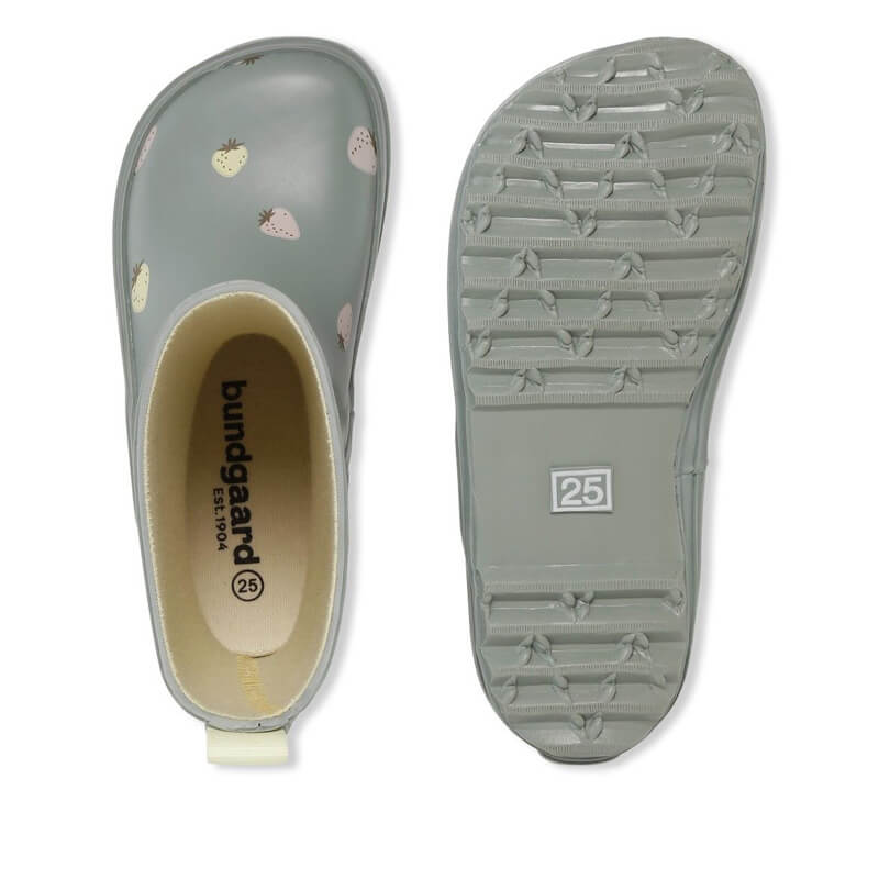 Pair of Bundgaard Kids Wellies Classic Charly High 2 - Strawberries, top and sole view