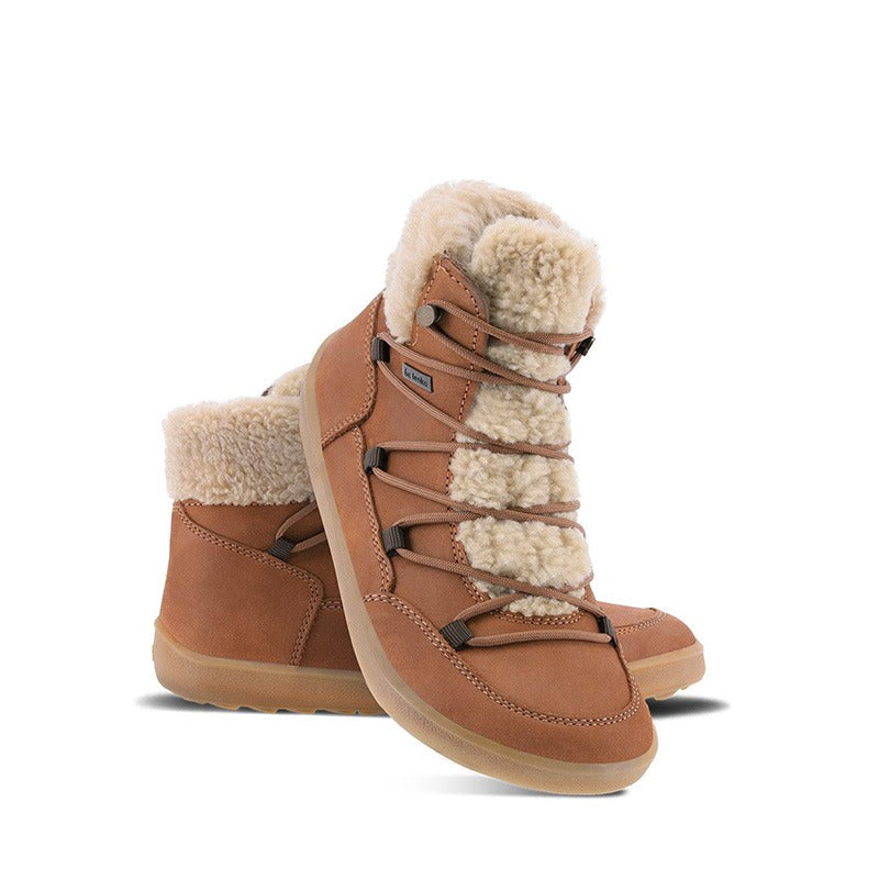 Pair of Be Lenka Adults Boots Bliss - Brown, one angled and leaning showing the outer side, the other partially showing the inner side